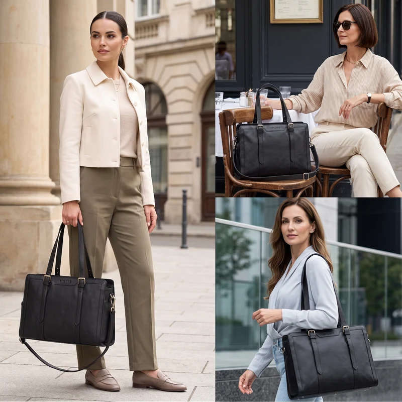 "Evelina" Elegante Leder Shopper Damen Groß 15,6 Zoll - 16 Zoll Laptop