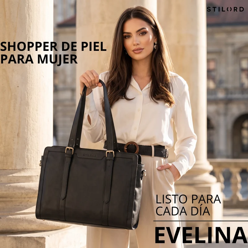 "Evelina" Elegante Leder Shopper Damen Groß 15,6 Zoll - 16 Zoll Laptop