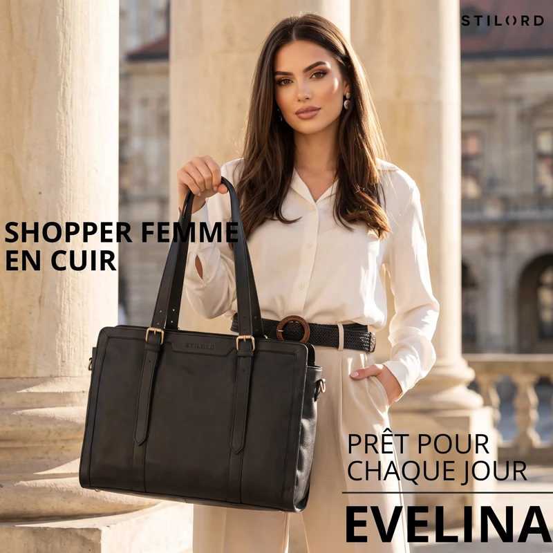 "Evelina" Elegante Leder Shopper Damen Groß 15,6 Zoll - 16 Zoll Laptop