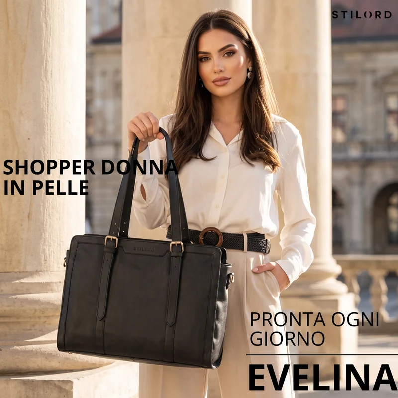 "Evelina" Elegante Leder Shopper Damen Groß 15,6 Zoll - 16 Zoll Laptop