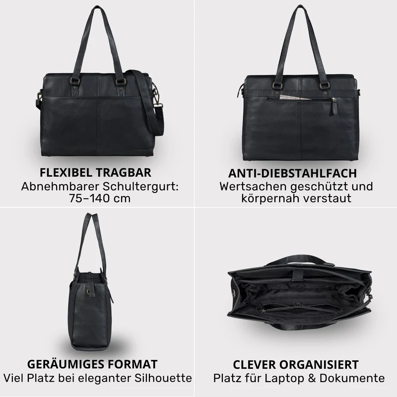 "Andrea" Shopper Tasche Damen Leder groß mit Laptopfach 15,6-16 Zoll