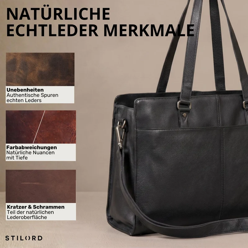 "Andrea" Shopper Tasche Damen Leder groß mit Laptopfach 15,6-16 Zoll