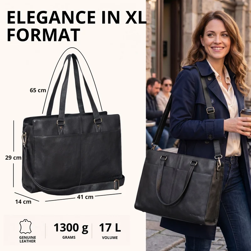 "Andrea" Shopper Tasche Damen Leder groß mit Laptopfach 15,6-16 Zoll