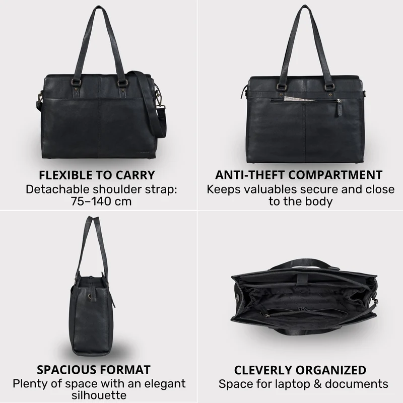 "Andrea" Shopper Tasche Damen Leder groß mit Laptopfach 15,6-16 Zoll