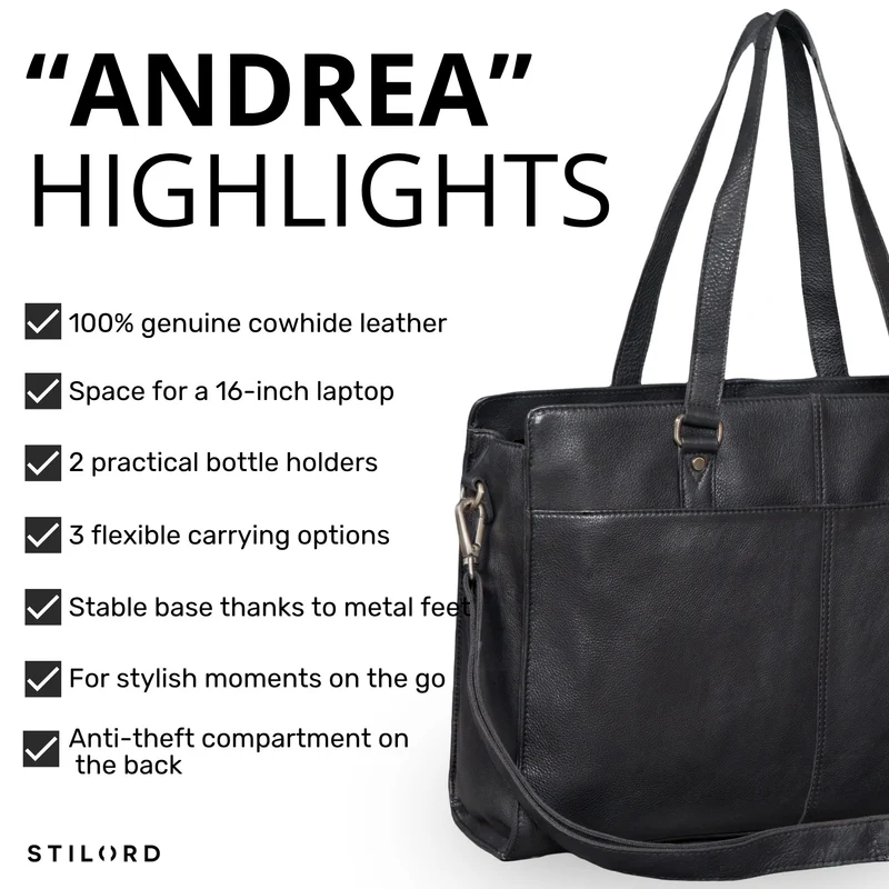 "Andrea" Shopper Tasche Damen Leder groß mit Laptopfach 15,6-16 Zoll