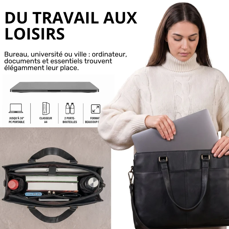 "Andrea" Shopper Tasche Damen Leder groß mit Laptopfach 15,6-16 Zoll