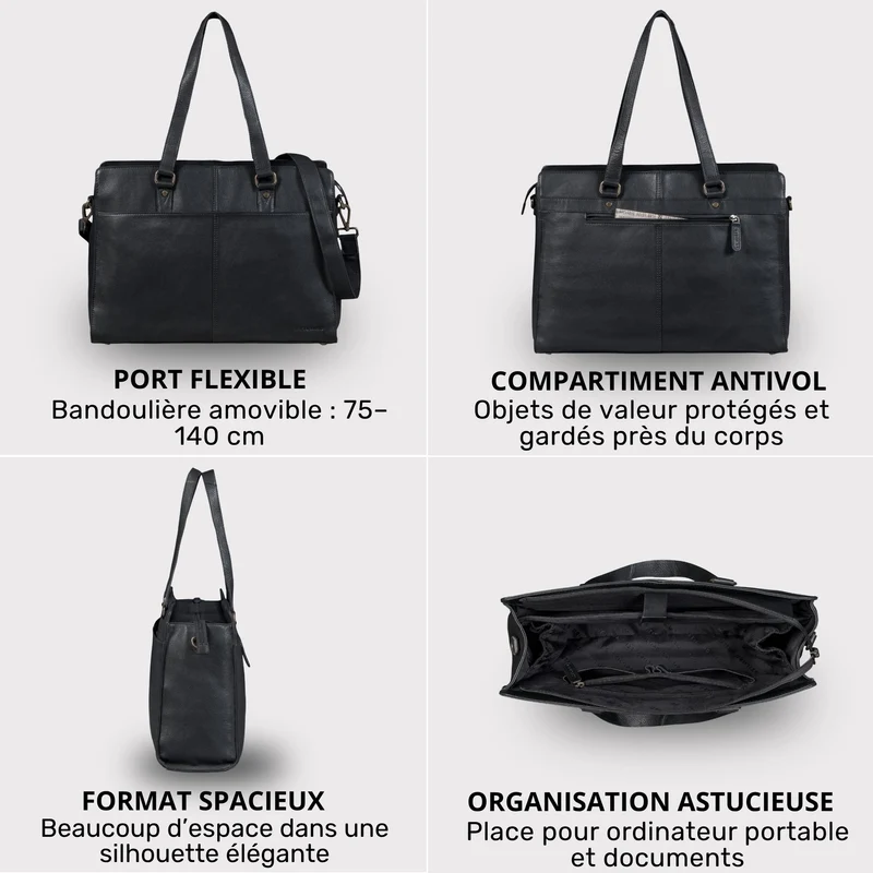 "Andrea" Shopper Tasche Damen Leder groß mit Laptopfach 15,6-16 Zoll