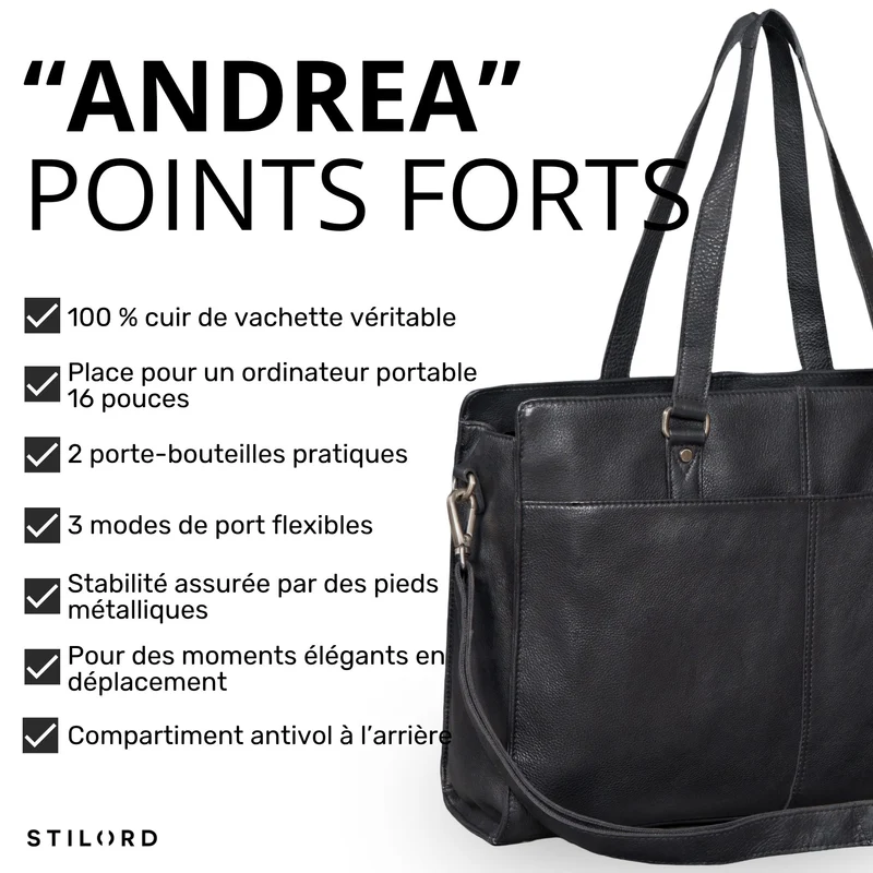 "Andrea" Shopper Tasche Damen Leder groß mit Laptopfach 15,6-16 Zoll