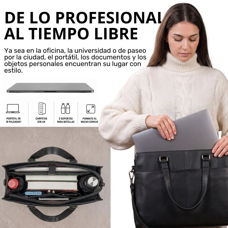 "Andrea" Shopper Tasche Damen Leder groß mit Laptopfach 15,6-16 Zoll