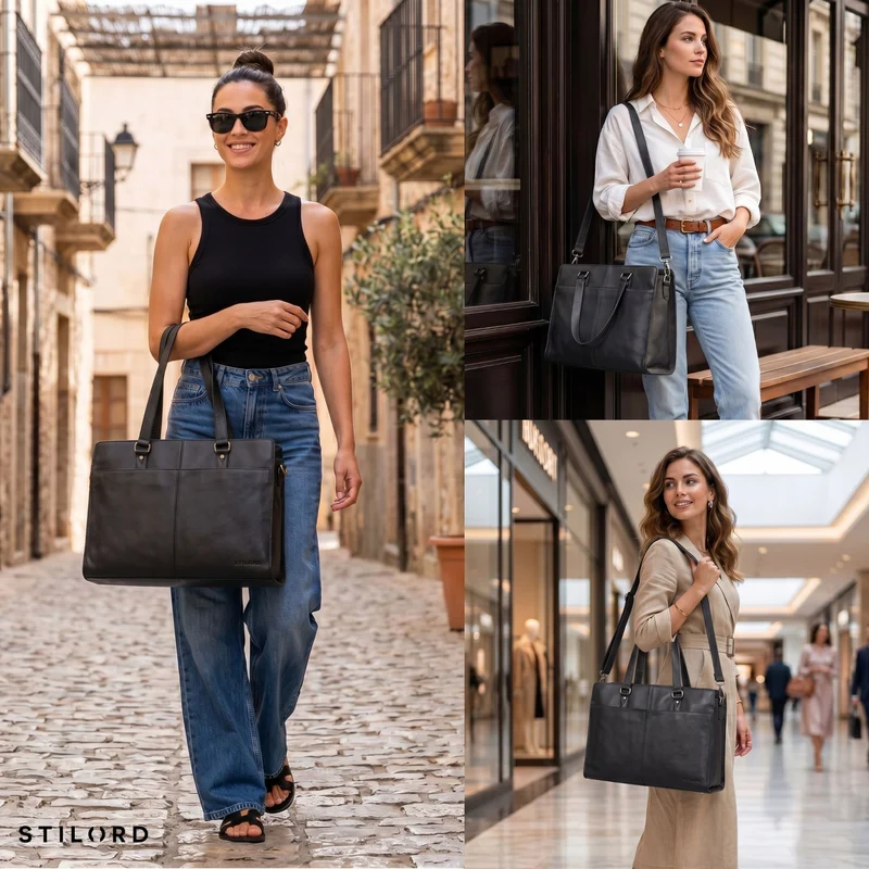 "Andrea" Shopper Tasche Damen Leder groß mit Laptopfach 15,6-16 Zoll
