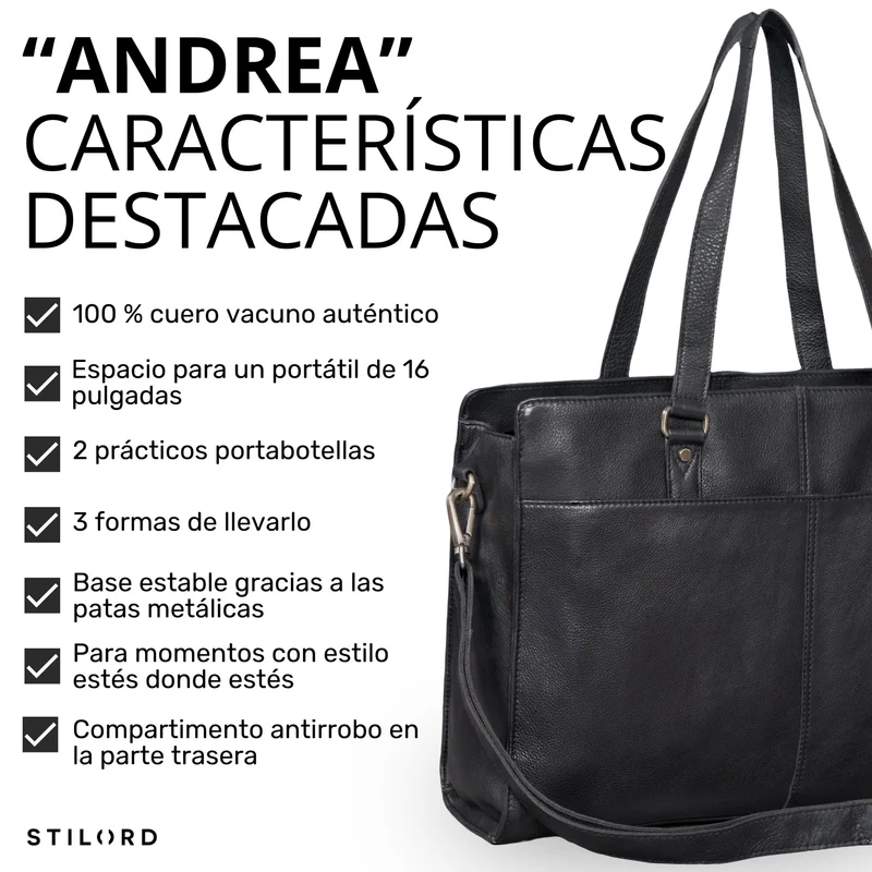 "Andrea" Shopper Tasche Damen Leder groß mit Laptopfach 15,6-16 Zoll