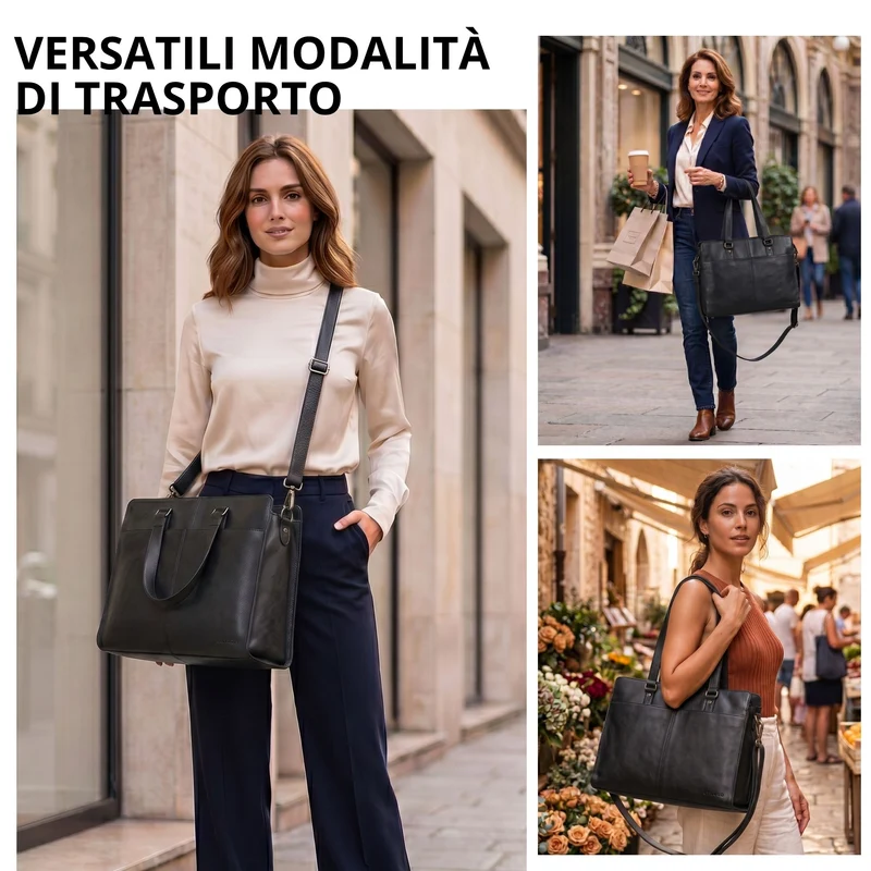 "Andrea" Shopper Tasche Damen Leder groß mit Laptopfach 15,6-16 Zoll