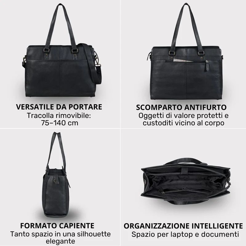 "Andrea" Shopper Tasche Damen Leder groß mit Laptopfach 15,6-16 Zoll