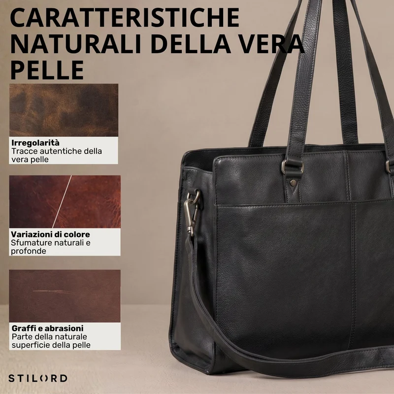 "Andrea" Shopper Tasche Damen Leder groß mit Laptopfach 15,6-16 Zoll