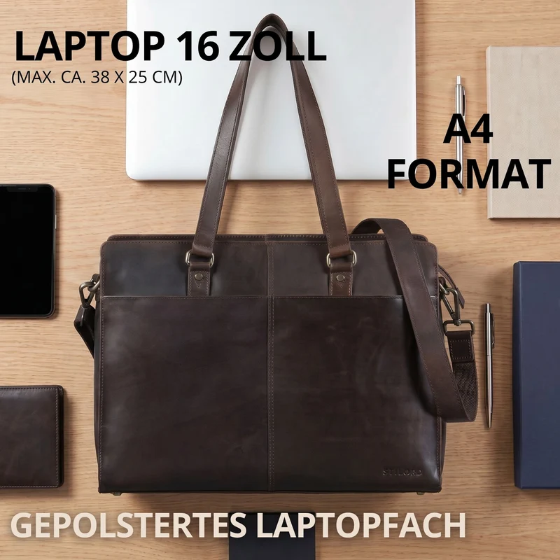 "Andrea" Shopper Tasche Damen Leder groß mit Laptopfach 15,6-16 Zoll