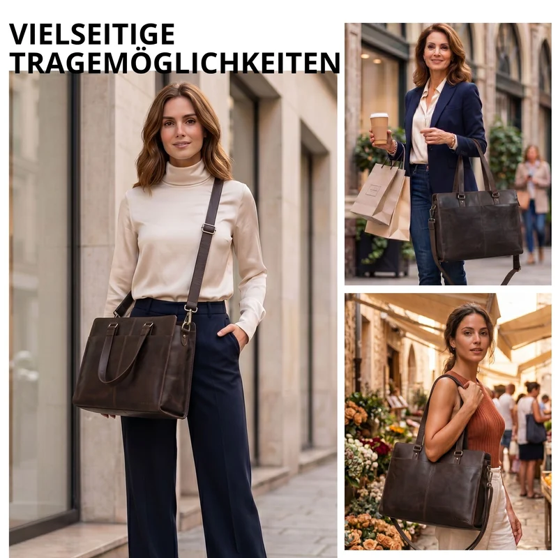 "Andrea" Shopper Tasche Damen Leder groß mit Laptopfach 15,6-16 Zoll