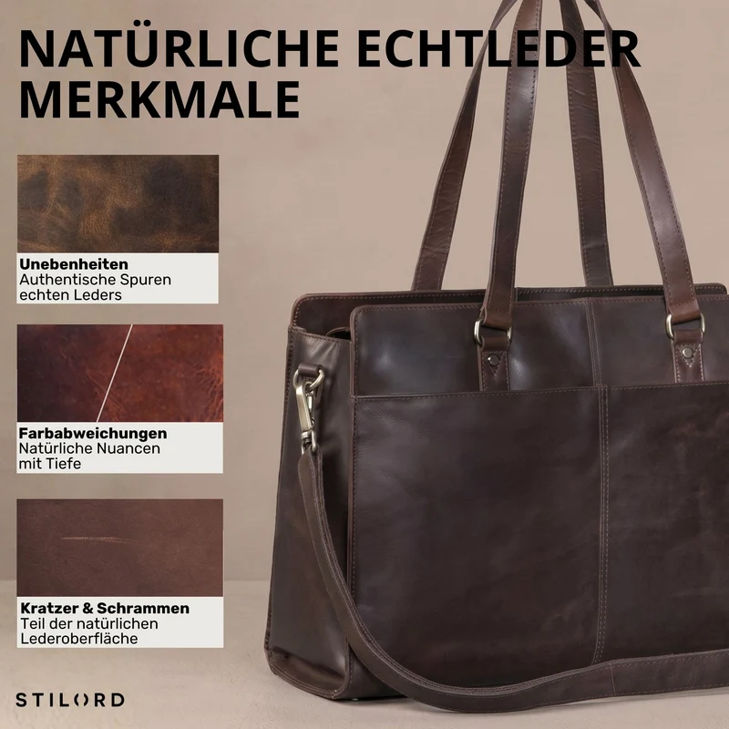 "Andrea" Shopper Tasche Damen Leder groß mit Laptopfach 15,6-16 Zoll