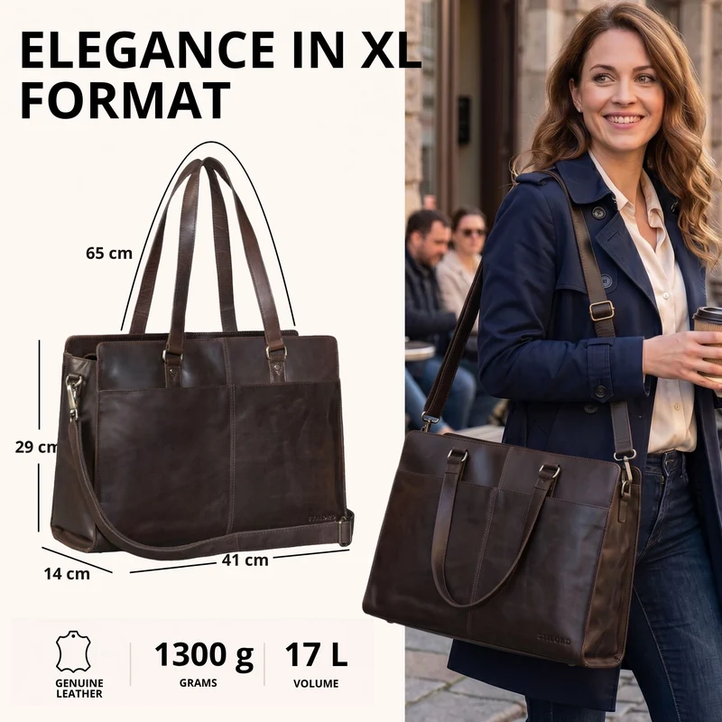 "Andrea" Shopper Tasche Damen Leder groß mit Laptopfach 15,6-16 Zoll