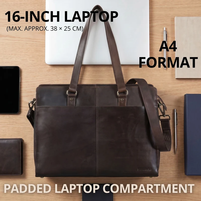 "Andrea" Shopper Tasche Damen Leder groß mit Laptopfach 15,6-16 Zoll