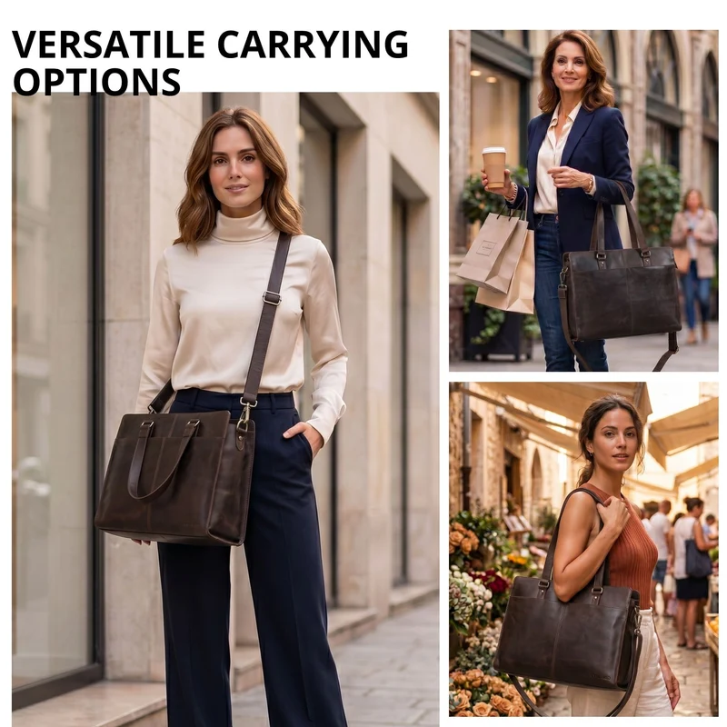 "Andrea" Shopper Tasche Damen Leder groß mit Laptopfach 15,6-16 Zoll