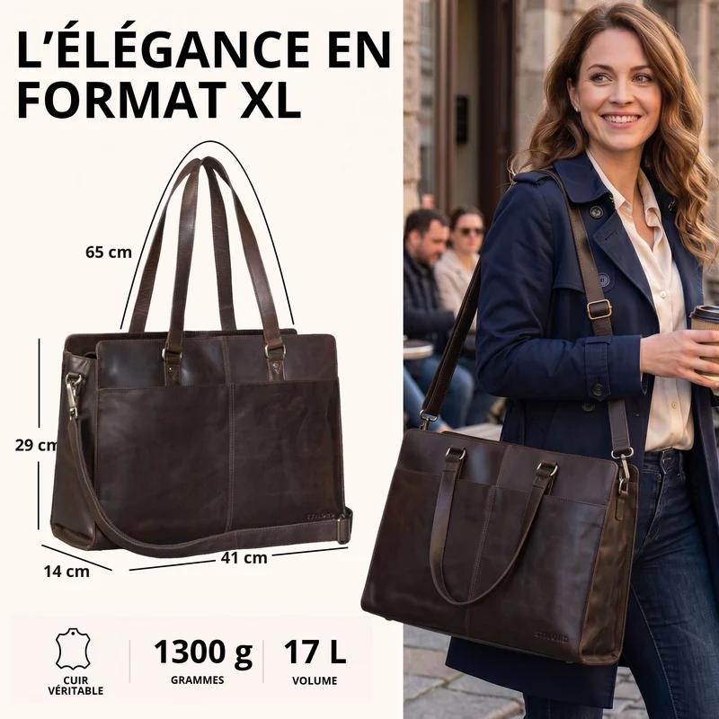 "Andrea" Shopper Tasche Damen Leder groß mit Laptopfach 15,6-16 Zoll