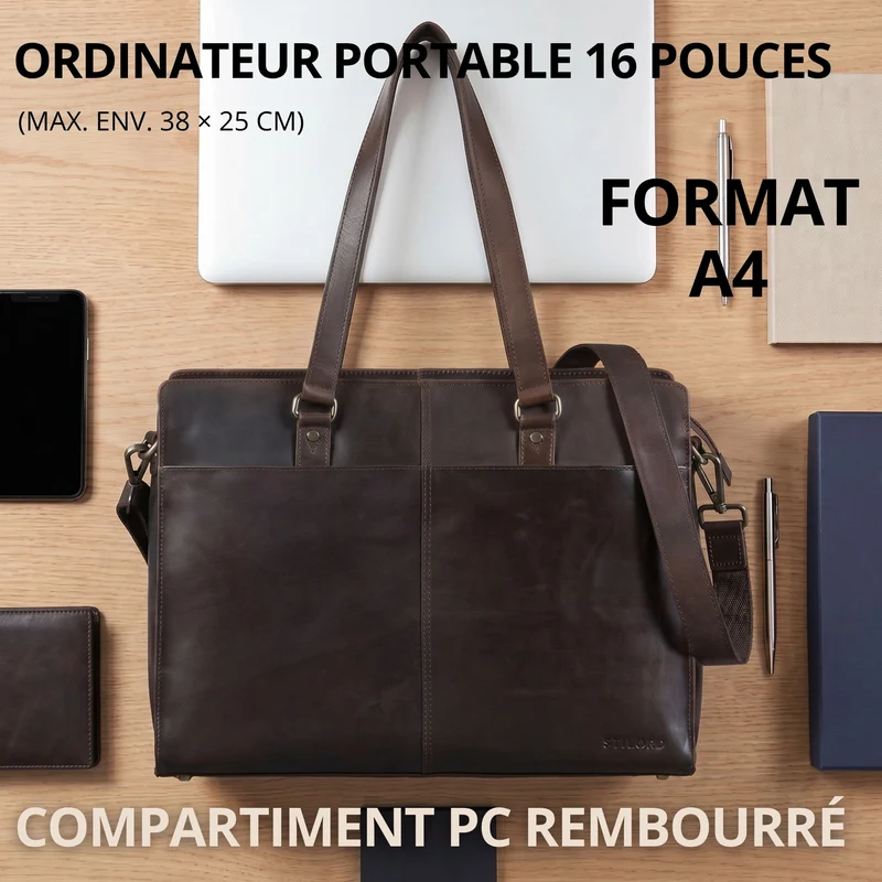 "Andrea" Shopper Tasche Damen Leder groß mit Laptopfach 15,6-16 Zoll