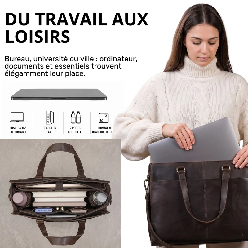 "Andrea" Shopper Tasche Damen Leder groß mit Laptopfach 15,6-16 Zoll