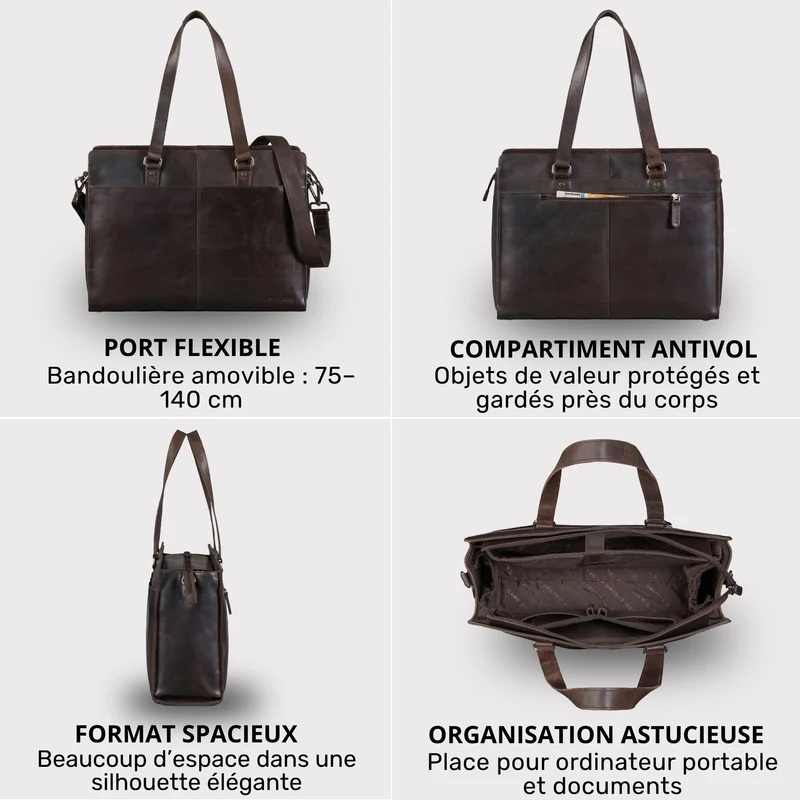 "Andrea" Shopper Tasche Damen Leder groß mit Laptopfach 15,6-16 Zoll