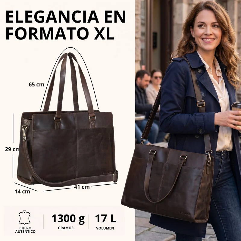 "Andrea" Shopper Tasche Damen Leder groß mit Laptopfach 15,6-16 Zoll