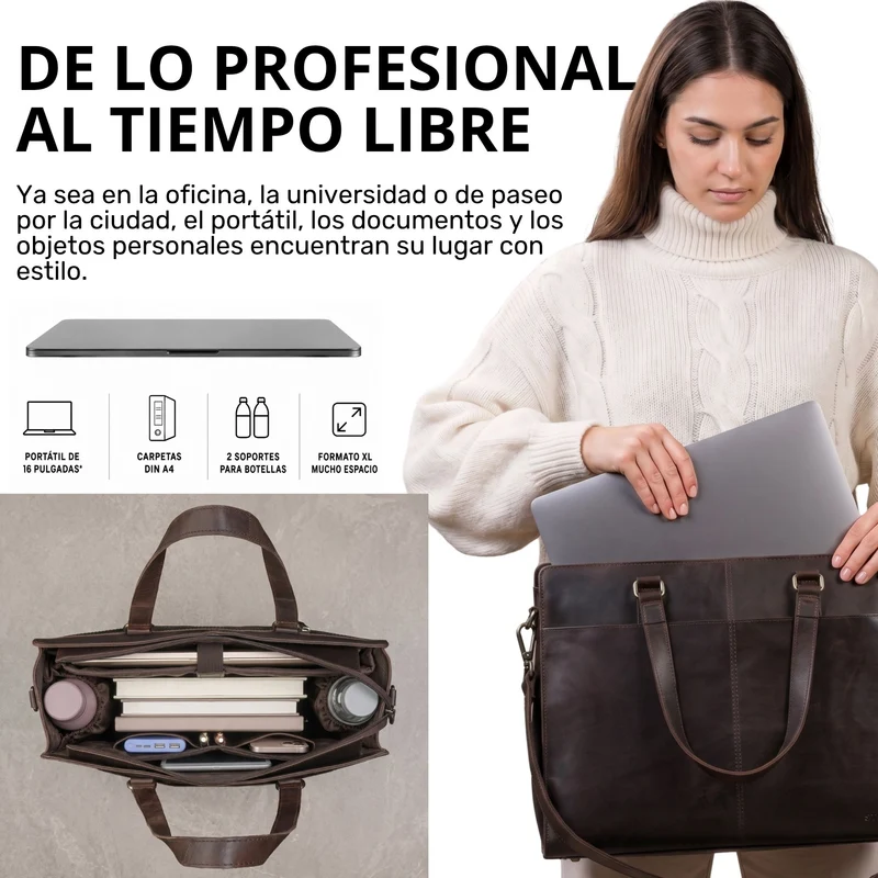 "Andrea" Shopper Tasche Damen Leder groß mit Laptopfach 15,6-16 Zoll