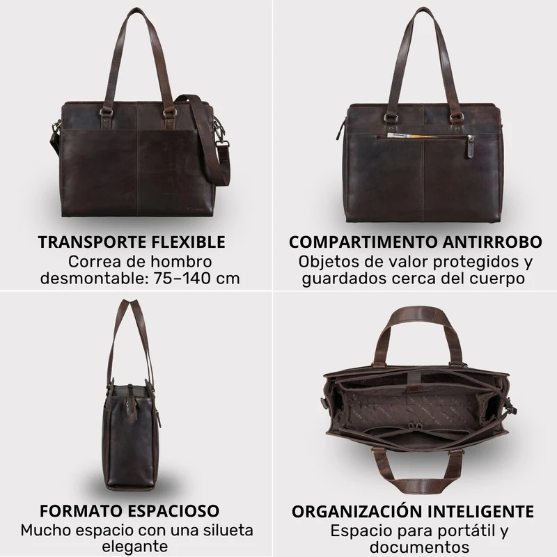 "Andrea" Shopper Tasche Damen Leder groß mit Laptopfach 15,6-16 Zoll
