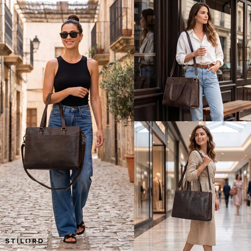"Andrea" Shopper Tasche Damen Leder groß mit Laptopfach 15,6-16 Zoll