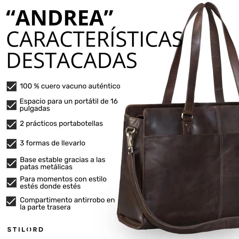 "Andrea" Shopper Tasche Damen Leder groß mit Laptopfach 15,6-16 Zoll