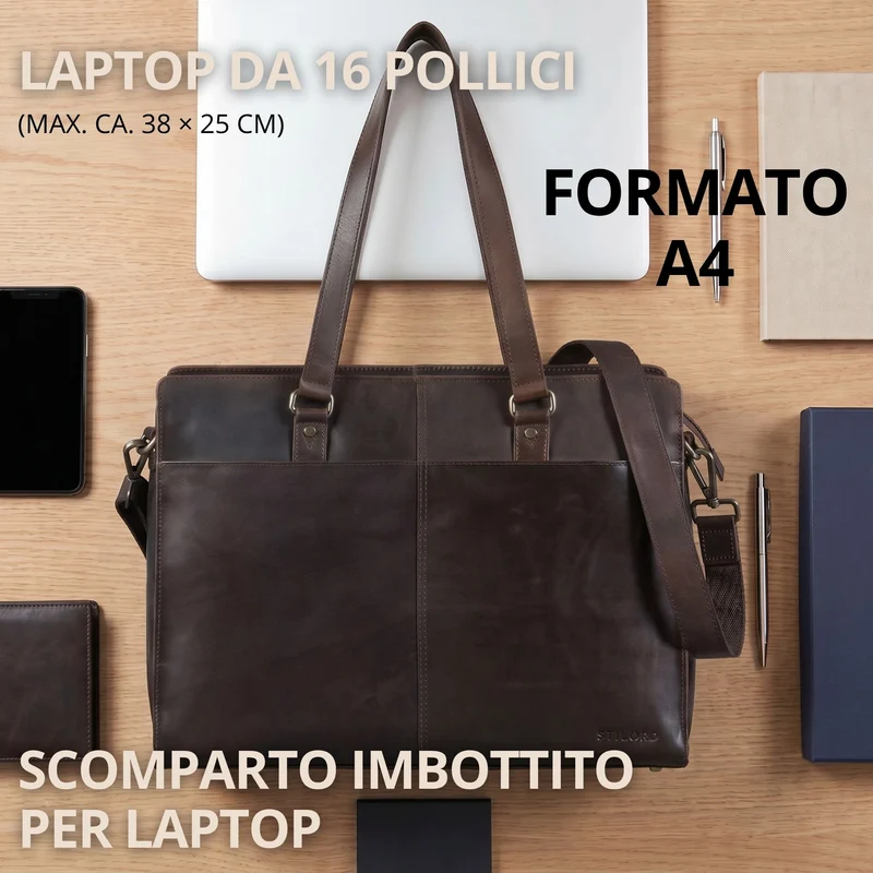 "Andrea" Shopper Tasche Damen Leder groß mit Laptopfach 15,6-16 Zoll