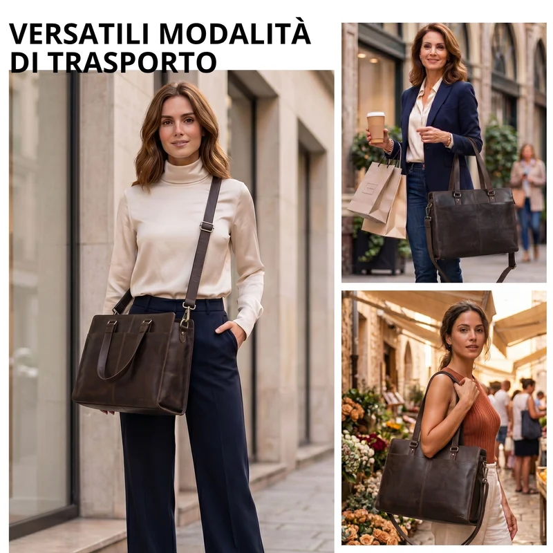 "Andrea" Shopper Tasche Damen Leder groß mit Laptopfach 15,6-16 Zoll