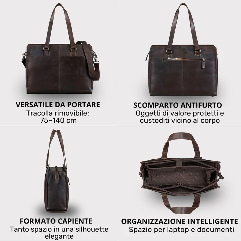 "Andrea" Shopper Tasche Damen Leder groß mit Laptopfach 15,6-16 Zoll