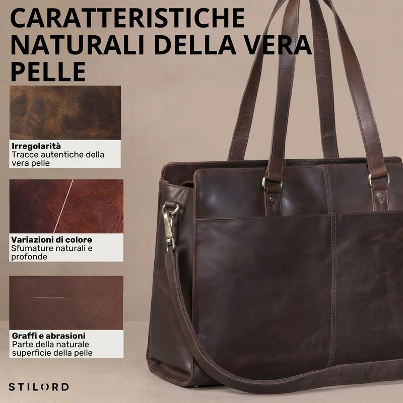 "Andrea" Shopper Tasche Damen Leder groß mit Laptopfach 15,6-16 Zoll
