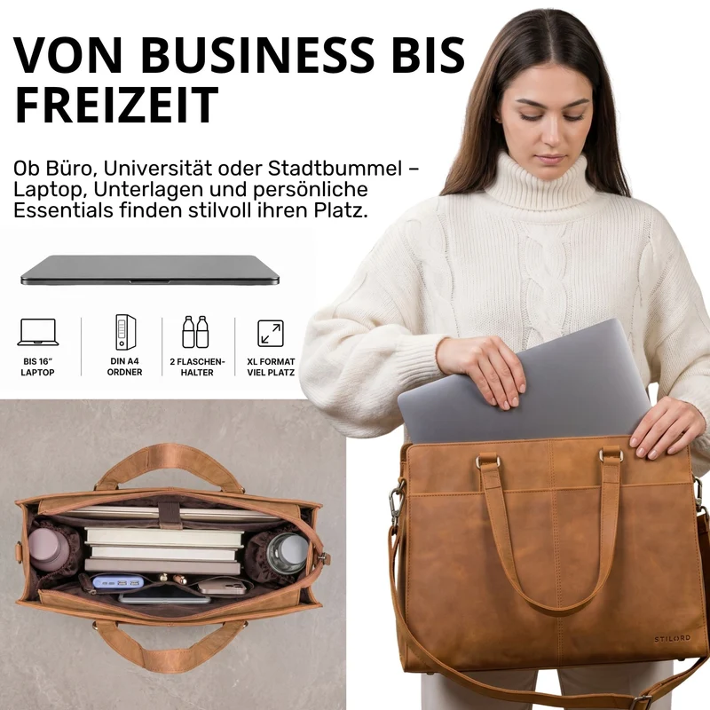 "Andrea" Shopper Tasche Damen Leder groß mit Laptopfach 15,6-16 Zoll