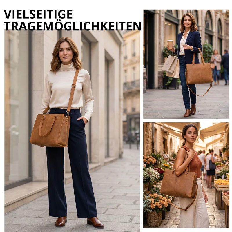 "Andrea" Shopper Tasche Damen Leder groß mit Laptopfach 15,6-16 Zoll