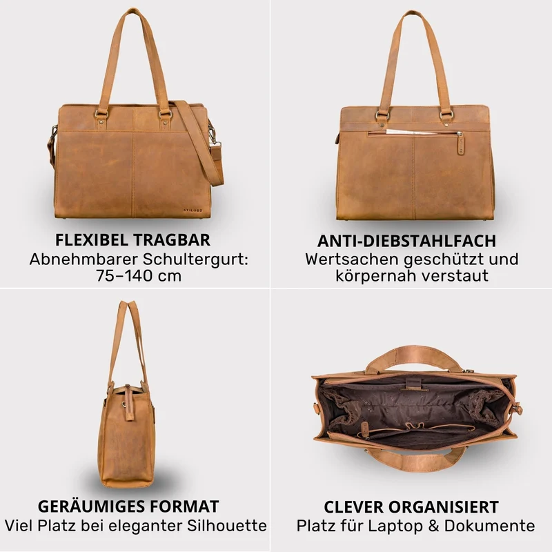 "Andrea" Shopper Tasche Damen Leder groß mit Laptopfach 15,6-16 Zoll