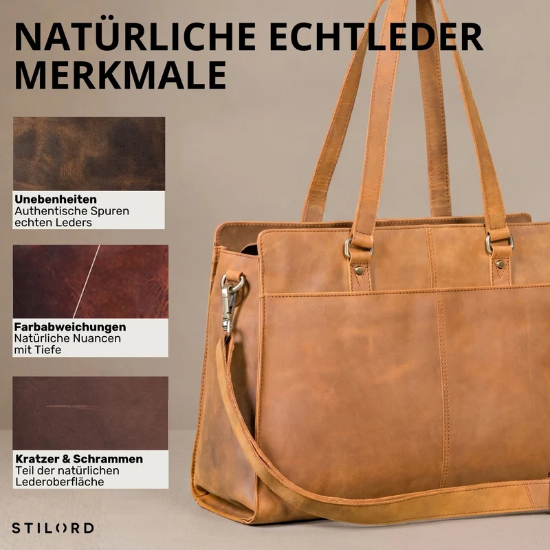 "Andrea" Shopper Tasche Damen Leder groß mit Laptopfach 15,6-16 Zoll
