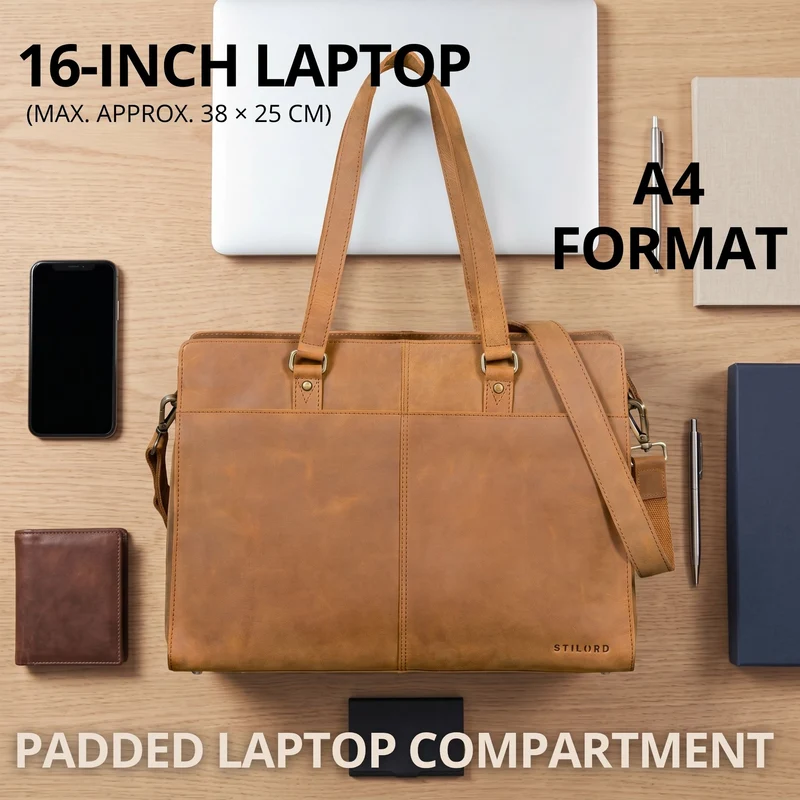 "Andrea" Shopper Tasche Damen Leder groß mit Laptopfach 15,6-16 Zoll