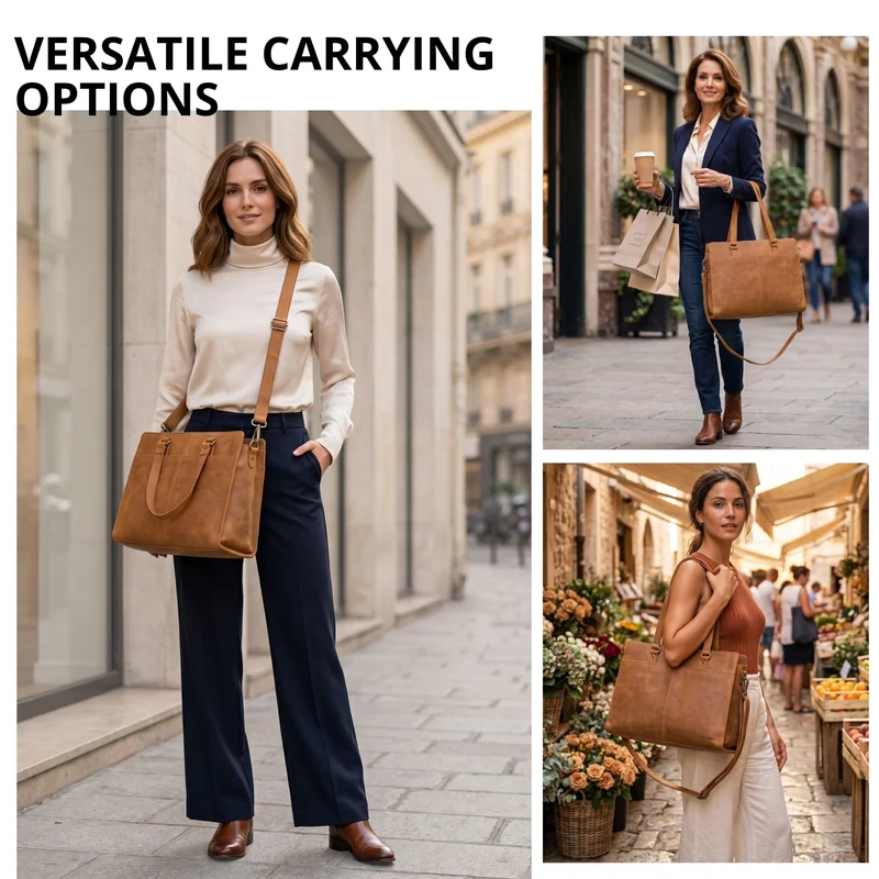 "Andrea" Shopper Tasche Damen Leder groß mit Laptopfach 15,6-16 Zoll