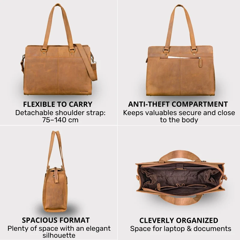 "Andrea" Shopper Tasche Damen Leder groß mit Laptopfach 15,6-16 Zoll