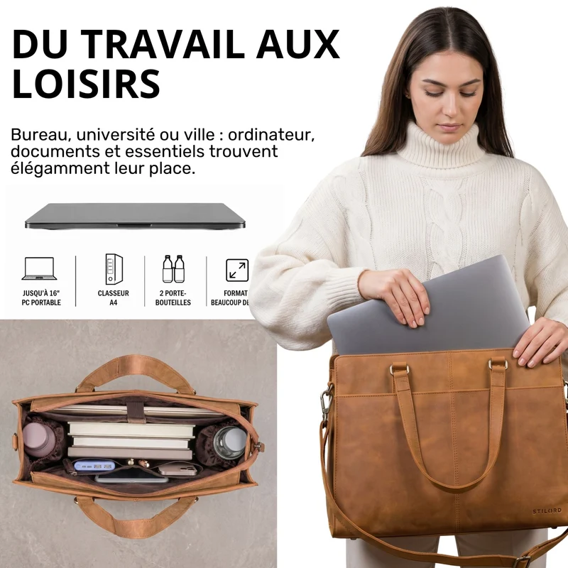 "Andrea" Shopper Tasche Damen Leder groß mit Laptopfach 15,6-16 Zoll