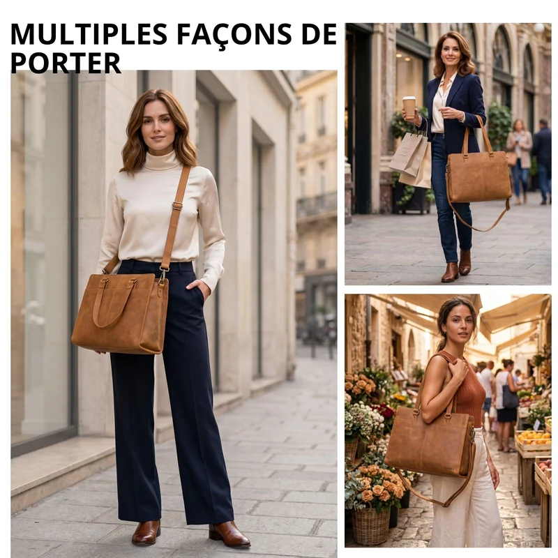 "Andrea" Shopper Tasche Damen Leder groß mit Laptopfach 15,6-16 Zoll