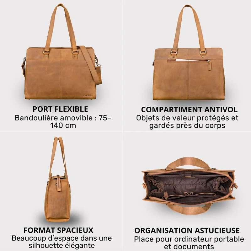 "Andrea" Shopper Tasche Damen Leder groß mit Laptopfach 15,6-16 Zoll