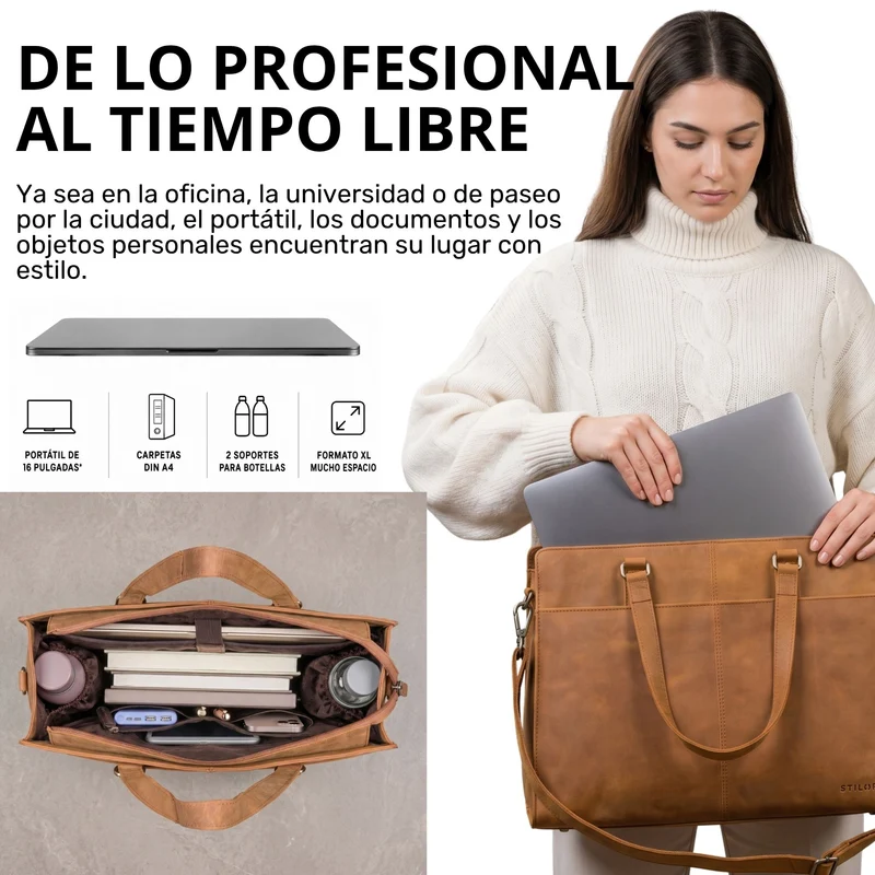 "Andrea" Shopper Tasche Damen Leder groß mit Laptopfach 15,6-16 Zoll