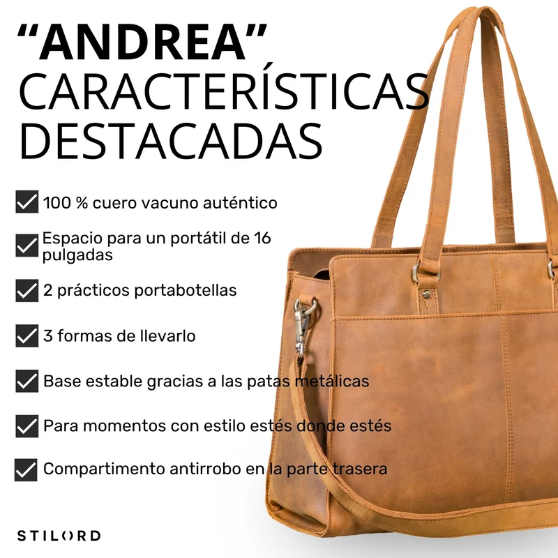 "Andrea" Shopper Tasche Damen Leder groß mit Laptopfach 15,6-16 Zoll