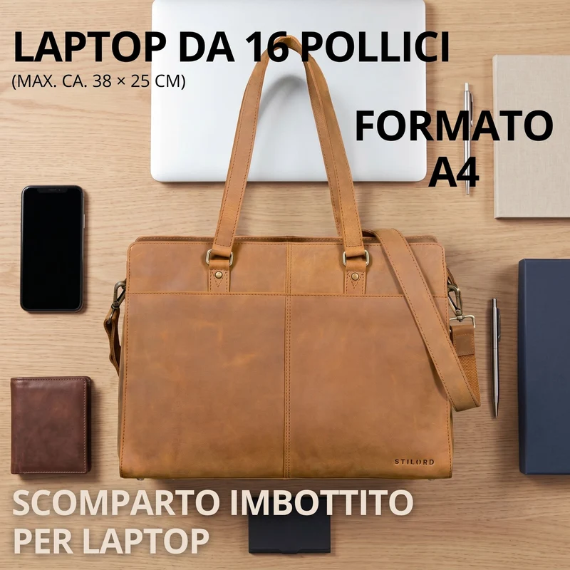 "Andrea" Shopper Tasche Damen Leder groß mit Laptopfach 15,6-16 Zoll